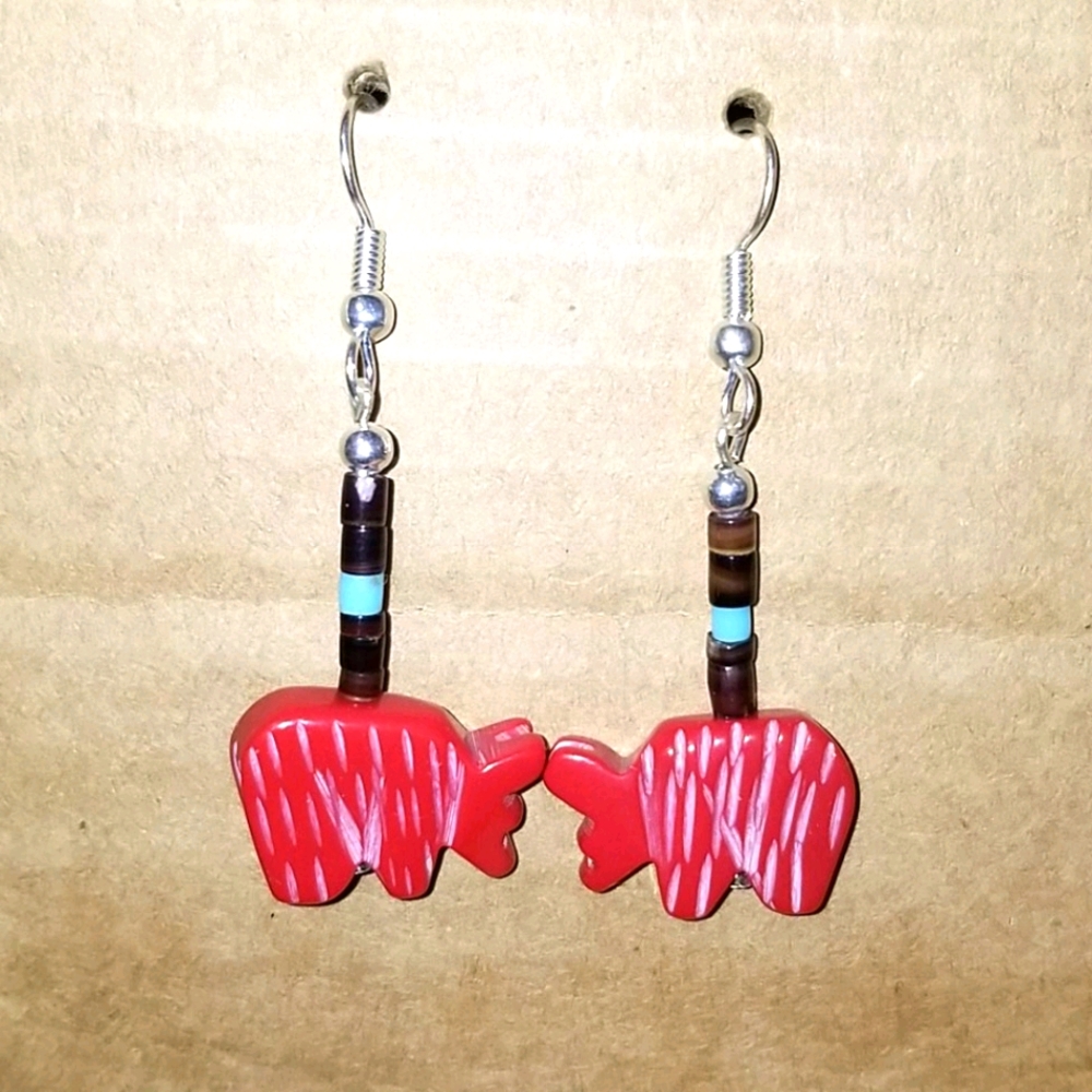 Faux Coral Bear Earrings